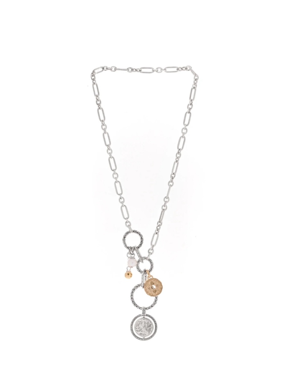 John Hardy Silver, 14K, 18K Gold, Cultured Pearl Moon Door Keyring Necklace